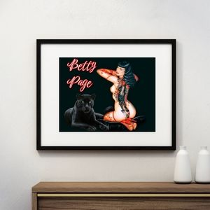 Betty Page Rare Custom Panther Tattoo poster Nude Topless Sexy Framed